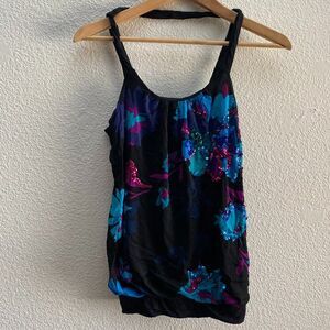 Express Sequins Floral Tank Top Multi-Color Size Small